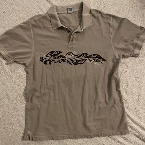 Vintage Crazy Shirt Tribal Cyber Y2K Graphic Shoulder Print Polo